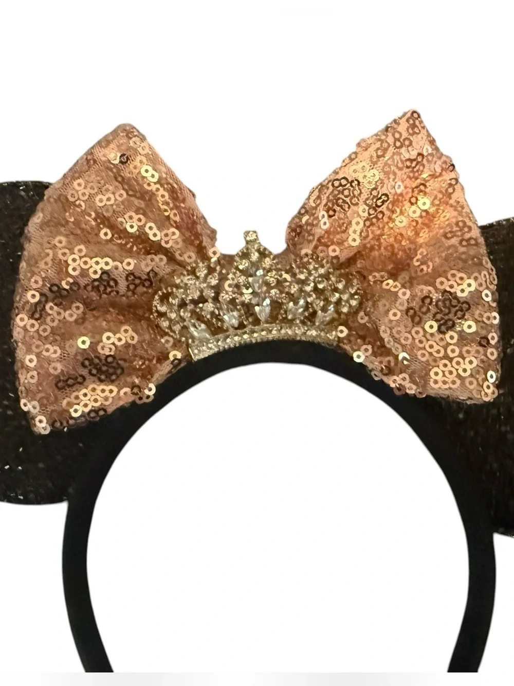 Disney Minnie Mouse Sequin Mouse Ear Ears Headband Pink Bow Tiara Crown Princess